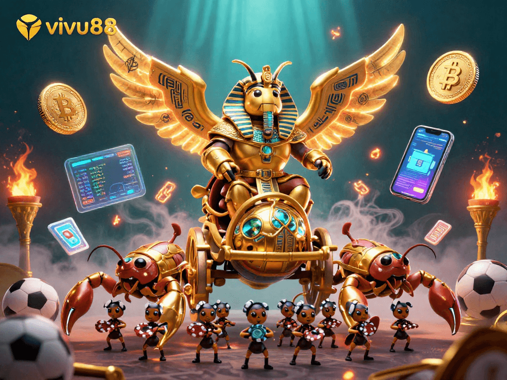 Experience thrilling action at Vivu88 with a vibrant chariot race featuring heroic characters and dynamic sports betting elements.