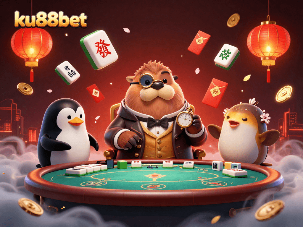 Engage with ku88bet's vibrant underwater poker scene featuring a jolly walrus and unique casino elements.