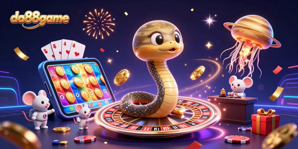 Engage with da88game as an astronaut mouse places bets on a roulette wheel in outer space.