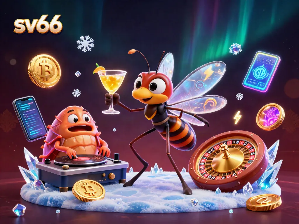 Join the excitement at sv66, with unique casino characters and vibrant gambling elements in a bustling scene.