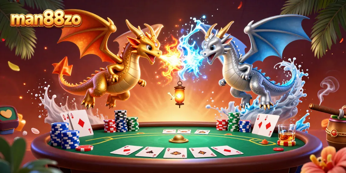 Experience thrilling fire and ice action with man88zo's dragon-inspired casino gaming illustration.