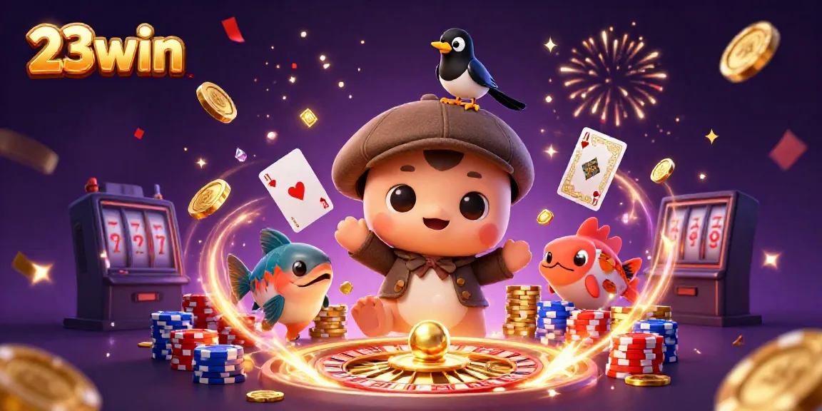 Experience the thrilling fun of 23win with baby Nessie and friends celebrating wins at the online casino.