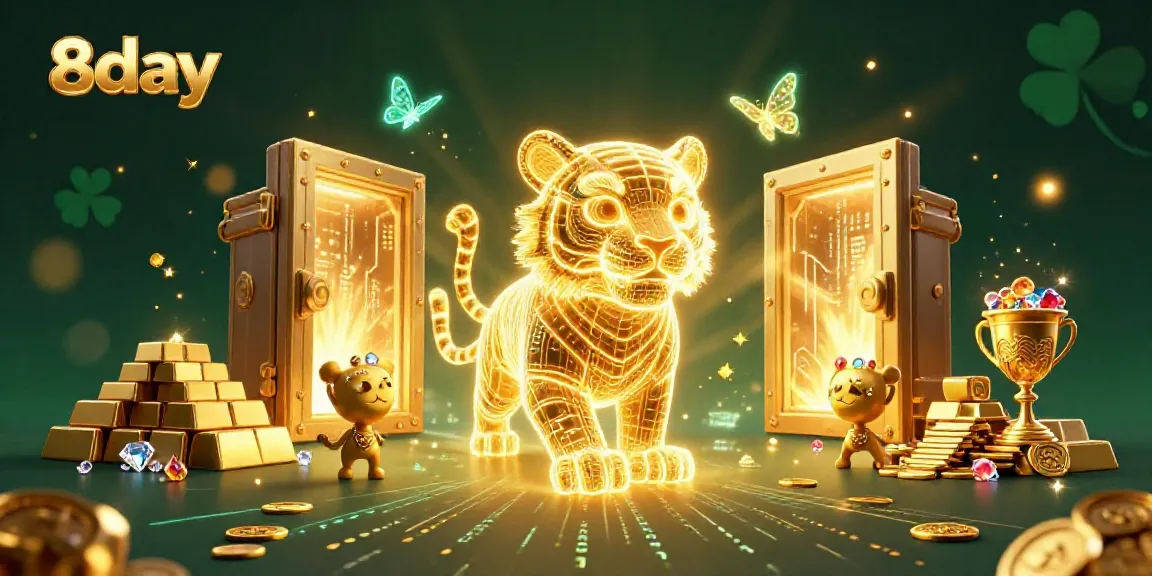 Experience thrilling wins with 8day in this vibrant casino scene featuring a golden tiger.
