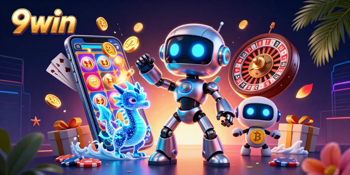 Experience thrilling gameplay with 9win as a cyberpunk robot mascot and AI dragon lead the action.