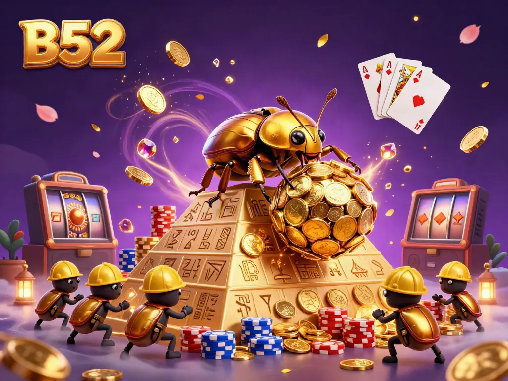 Watch the B52 beetle team rolling coins while surrounded by vibrant casino elements.