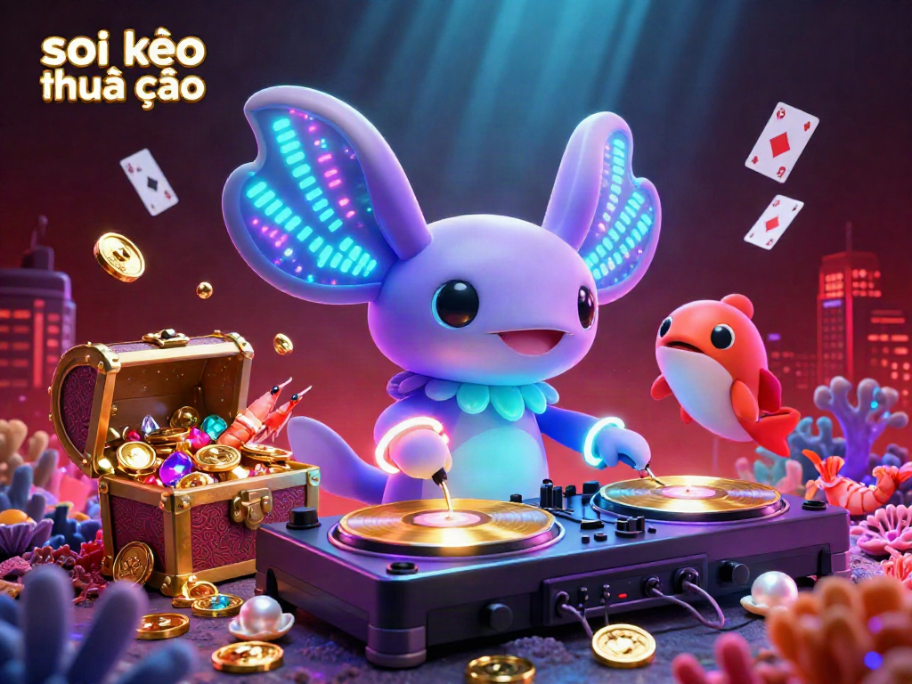 Engaging scene showcasing a vibrant axolotl DJ spinning records, demonstrating the thrill of soi kèo nhà cái.
