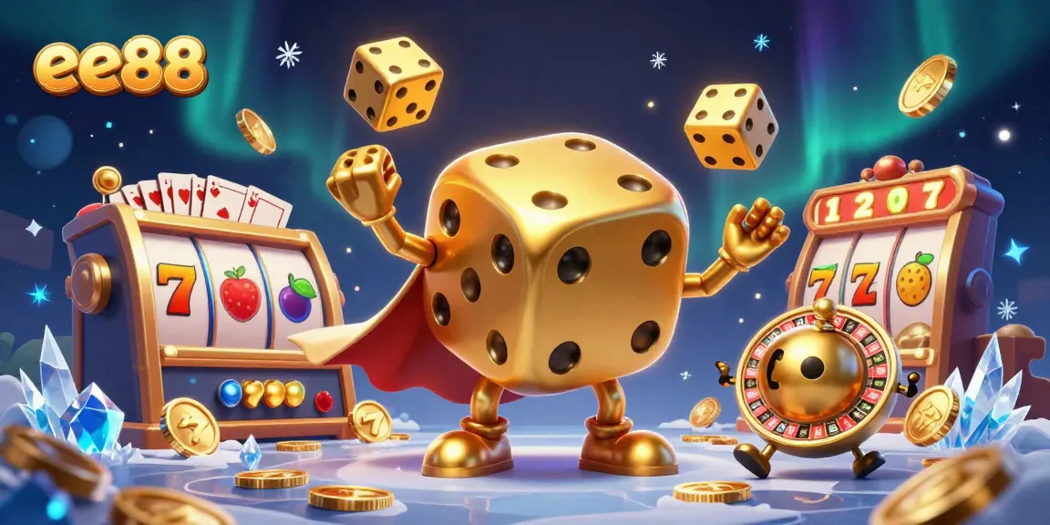 Experience excitement with ee88 in a vibrant casino-themed 3D illustration featuring dynamic gaming elements.