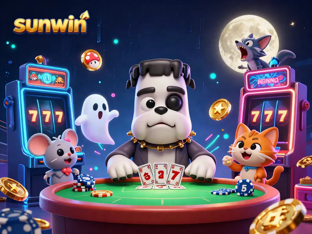 Experience high-stakes gaming at Sunwin with vibrant characters and colorful slot elements.