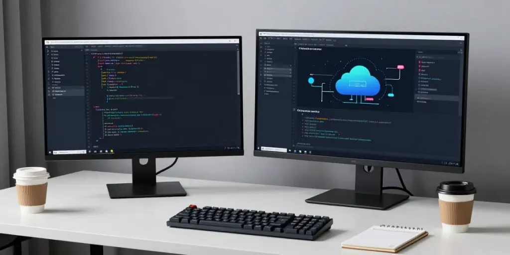 Buy .uk domain while managing software development projects in a modern workspace.