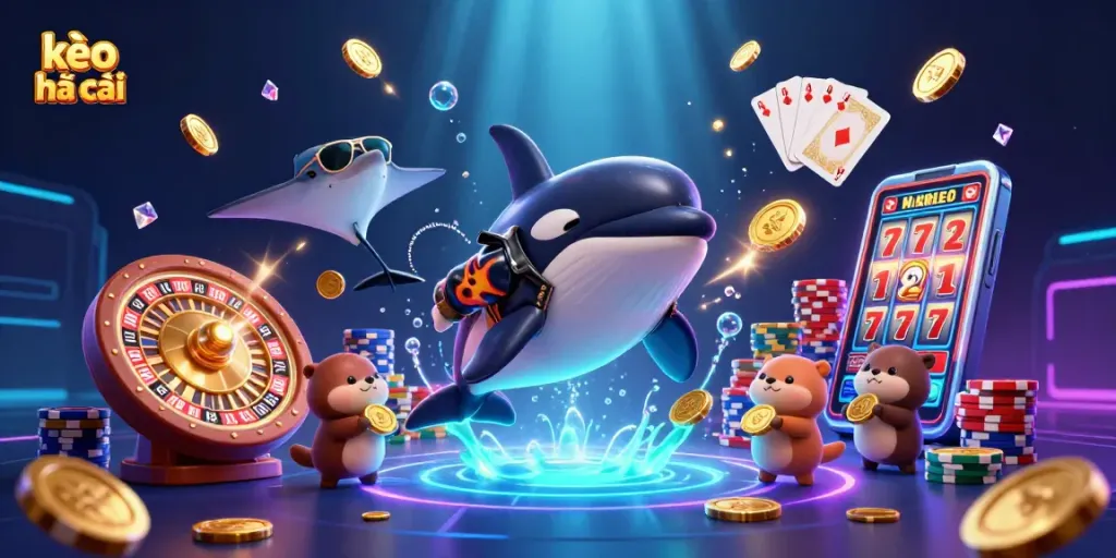 Watch kèo nhà cái come to life with an orca, stingray, and otters in a dynamic casino scene!