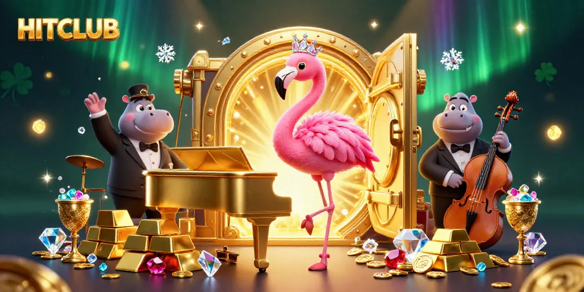 Hitclub's dynamic casino scene featuring vibrant characters, treasures, and mystical effects.