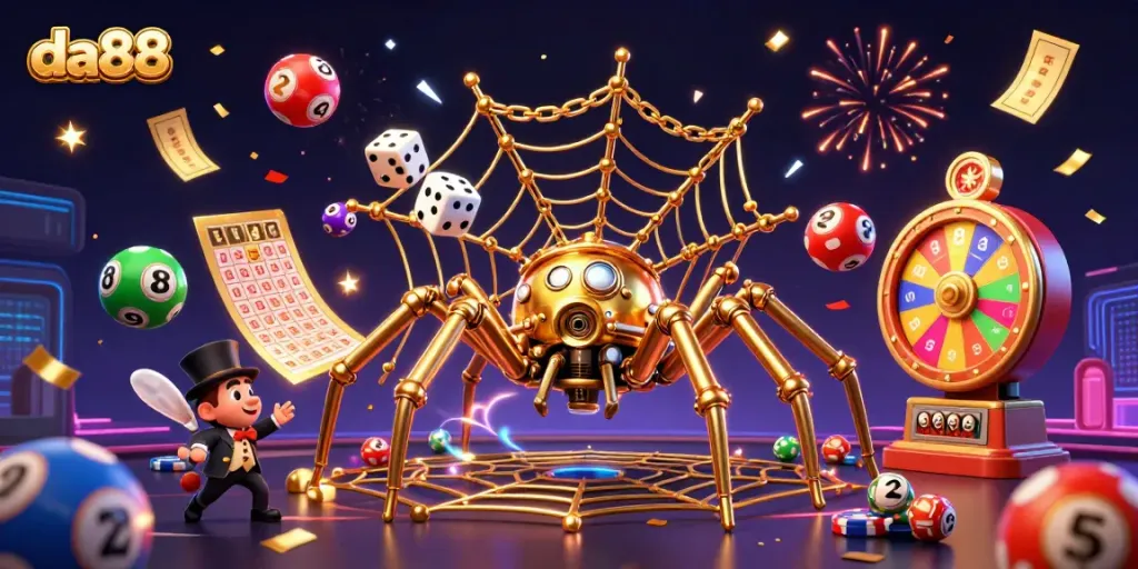 Experience thrilling wins with da88's golden spider webbing luck in this exciting casino scene.