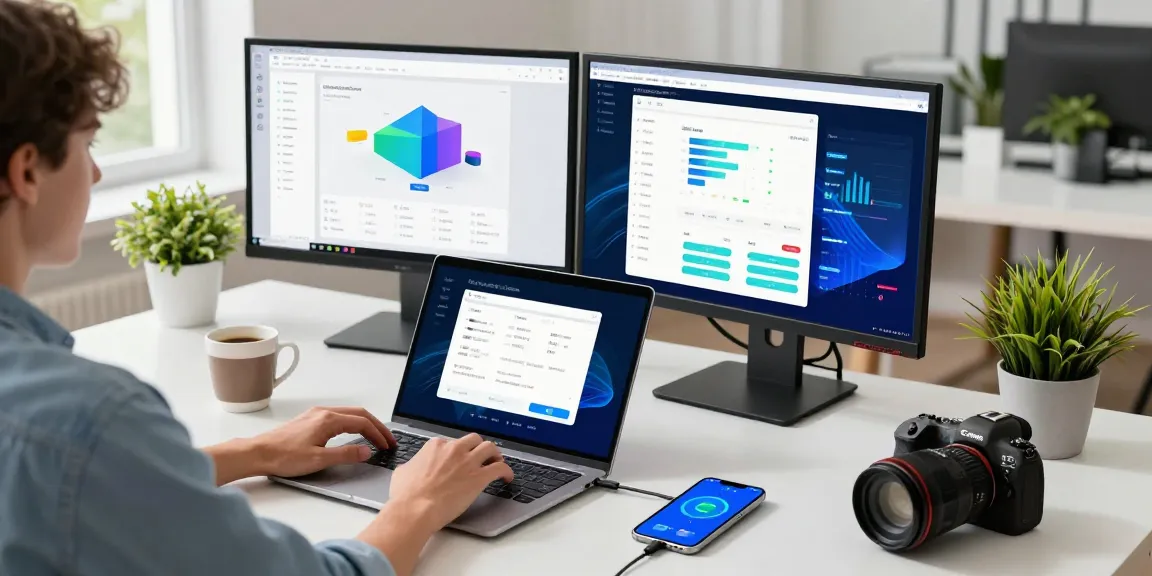 使用爱思助手下载进行数据备份和设备管理的现代化办公空间场景