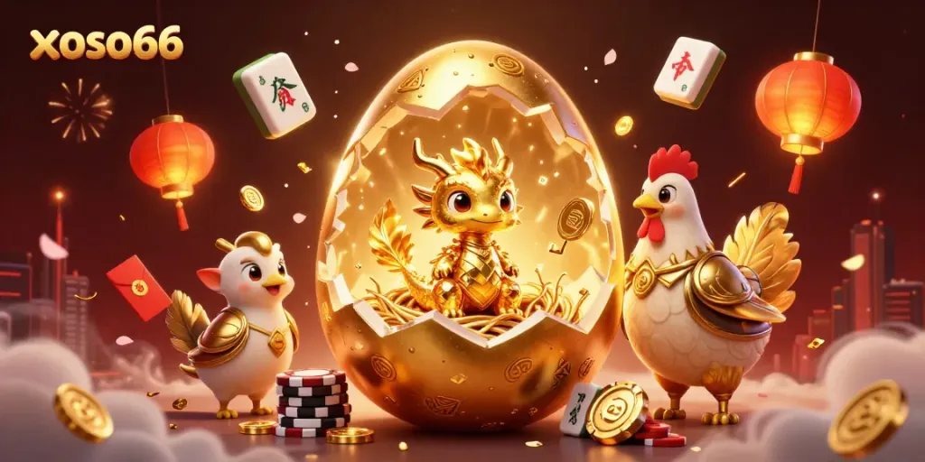 Experience xoso66's thrilling online gambling universe with a captivating golden dragon and poker chips.