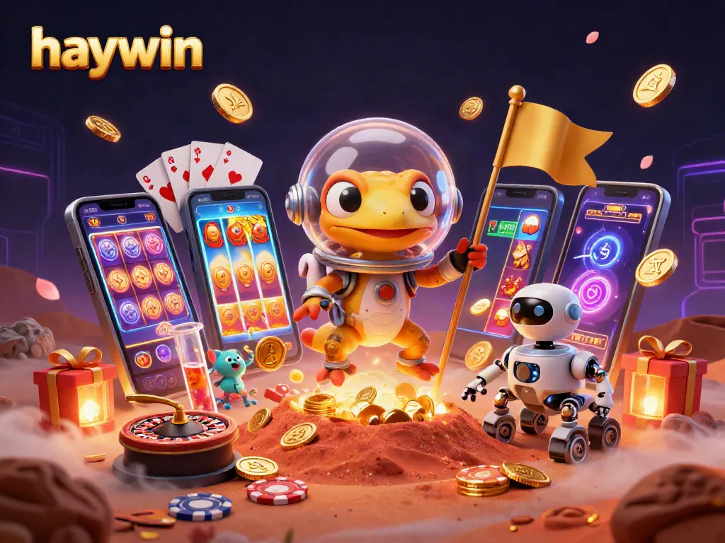 Engage with the excitement of haywin as the Martian gecko explores a vibrant virtual casino