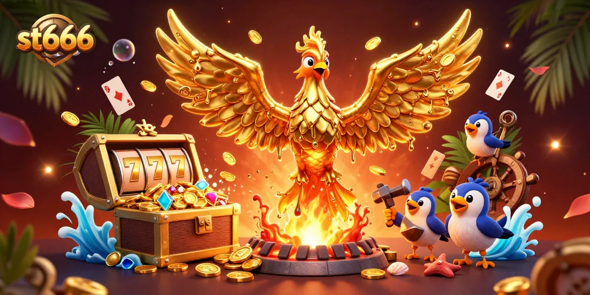 Experience thrilling st666 casino wins with a molten gold phoenix in a vibrant gambling scene.