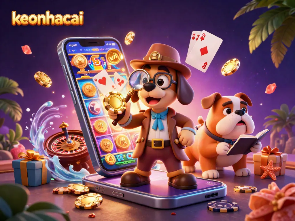 Uncover keonhacai secrets with a detective duo exploring casino clues in a vibrant setting.