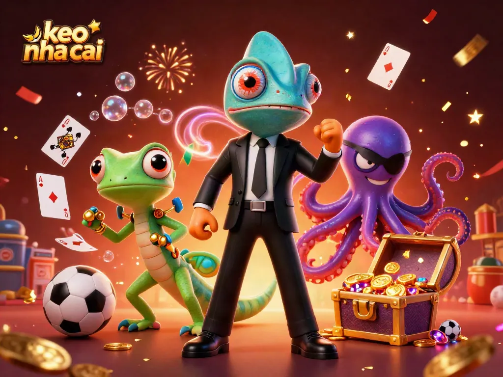Engage with thrilling sports betting in this vivid keo nha cai illustration highlighting dynamic game elements and colorful characters.