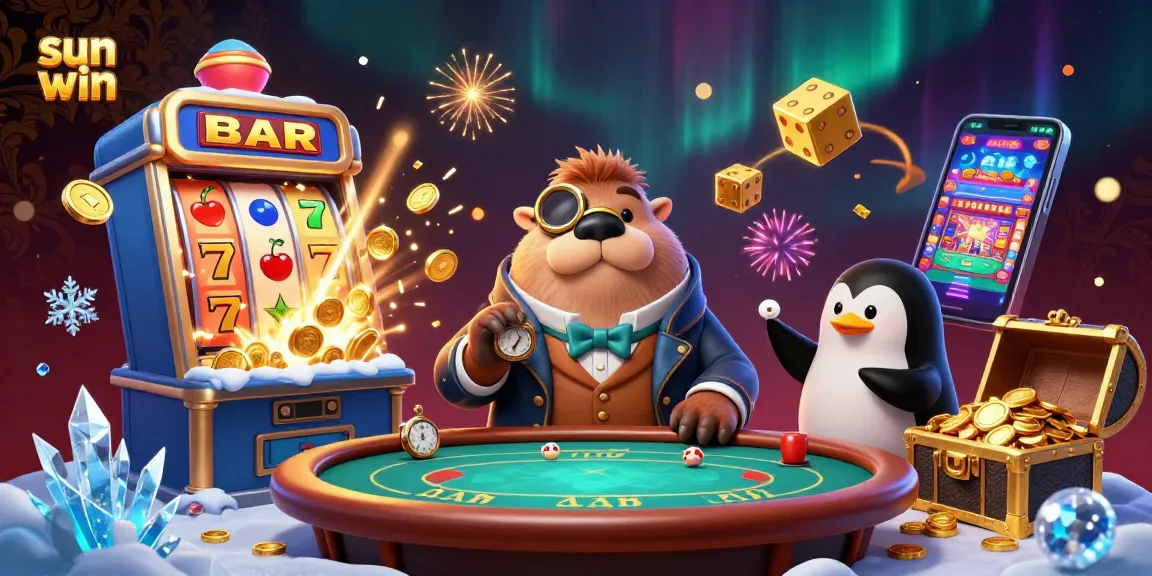 Experience thrilling moments with sun win as characters enjoy poker and slots in an underwater casino.