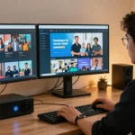 Reliable IPTV reseller consulting with clients in a trusted local business setting, showcasing professional service delivery.